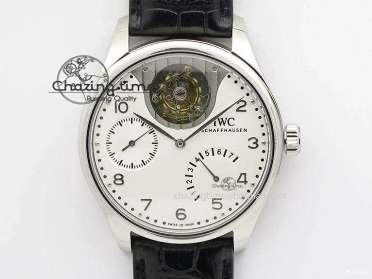 MIROTIME 0506 Portuguese Tourbillon IW5046 SS ZF Best Edition White Dial Blue Markers on Blue Leather Strap Fashionable 7149